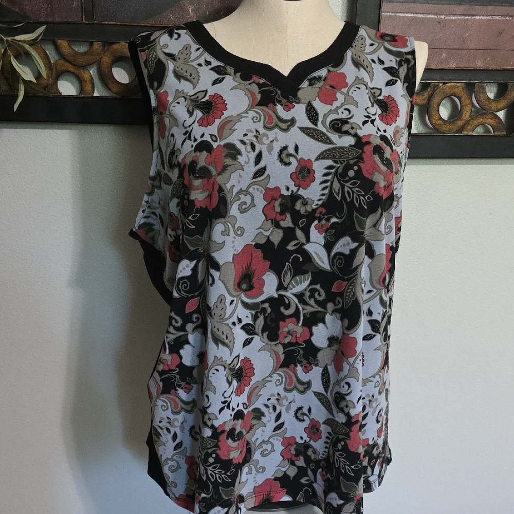 CJ Banks Elegant Floral Tank Top - Black, Pink, Gray